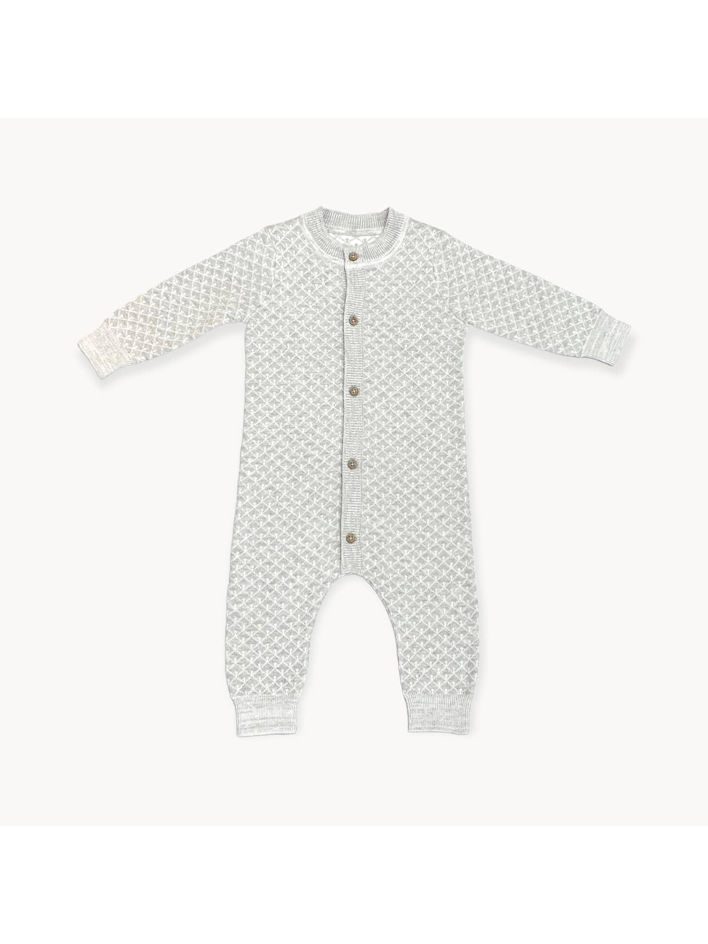 Organic Cotton Milan Jacquard Knit Baby Jumpsuit, Hat & Bootie Set