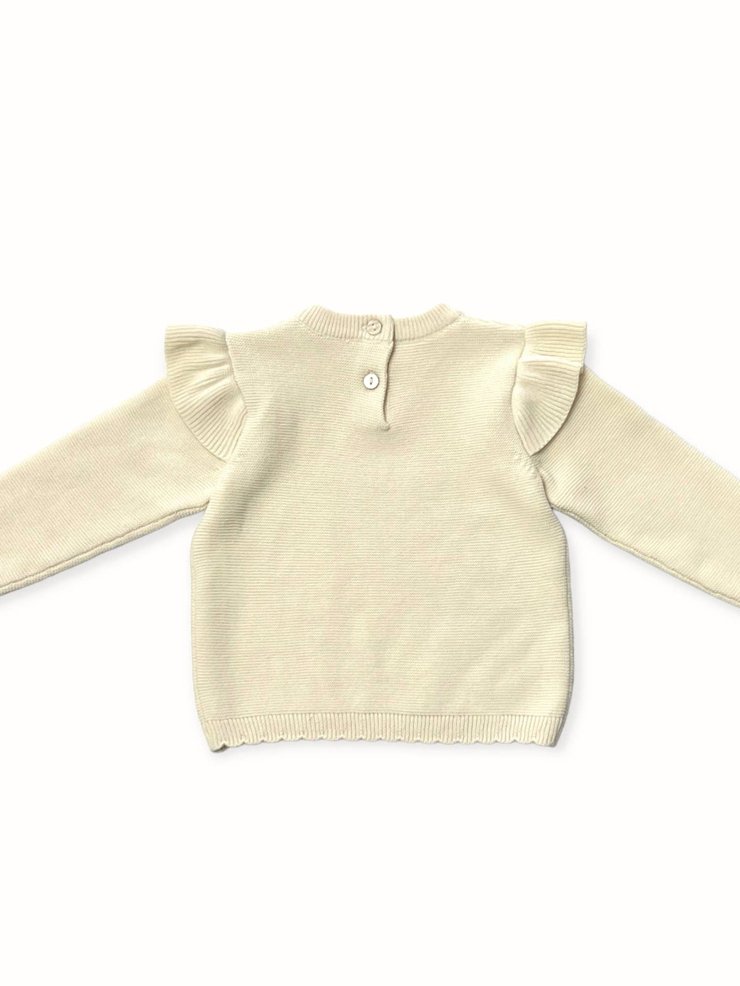Milan Classic Knit Organic Cotton Ruffle Baby Girl Pullover Sweater