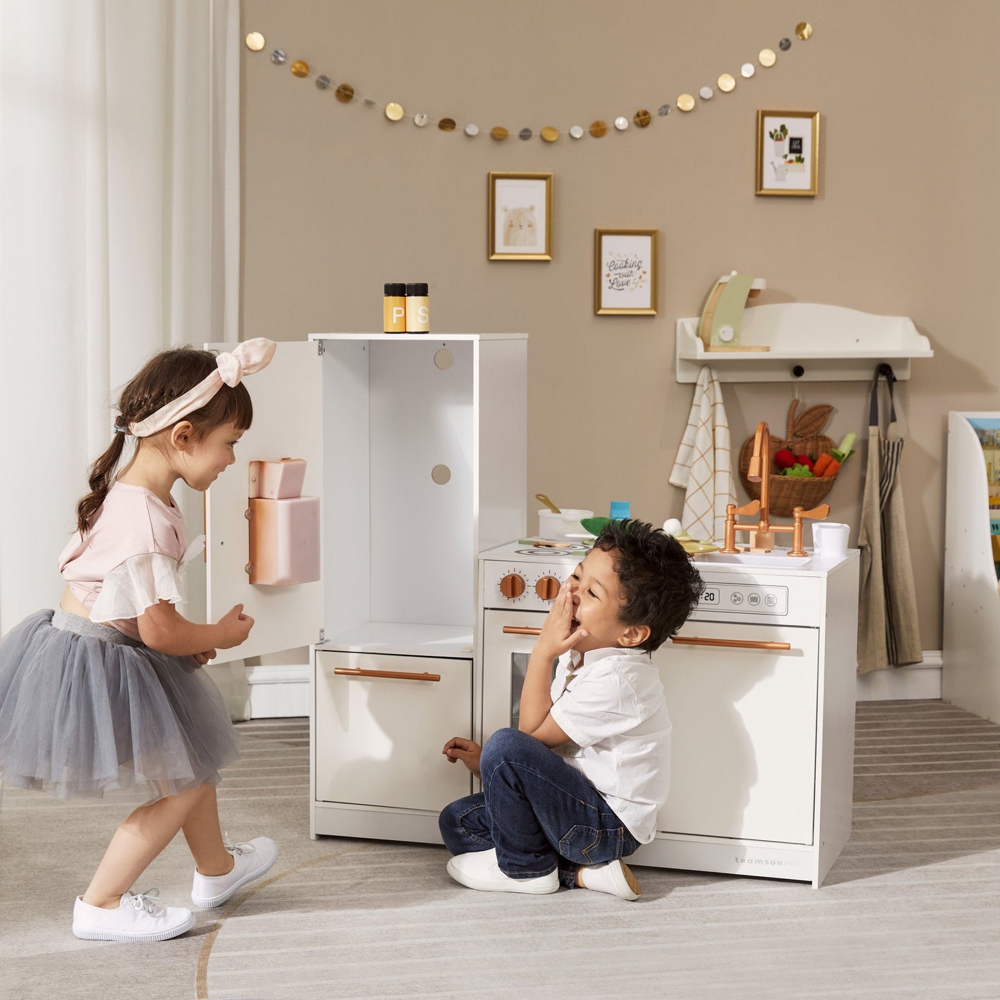Milano Two-Piece Modular Modern Delight Play Kitchen with Cooking Accessories and Faux Marble Countertop
