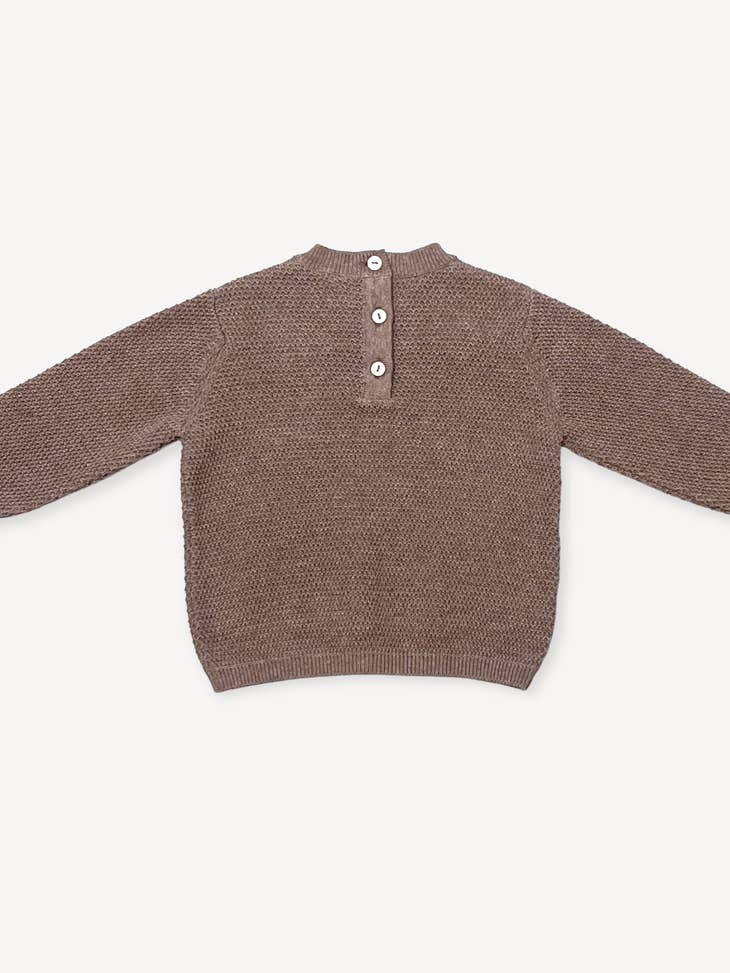 Organic Cotton Bear Embroidered Knit Baby Pullover Sweater