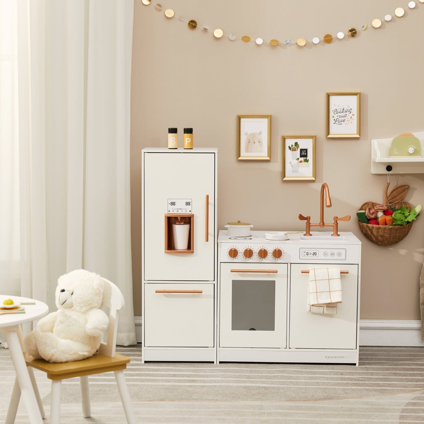 Milano Two-Piece Modular Modern Delight Play Kitchen with Cooking Accessories and Faux Marble Countertop