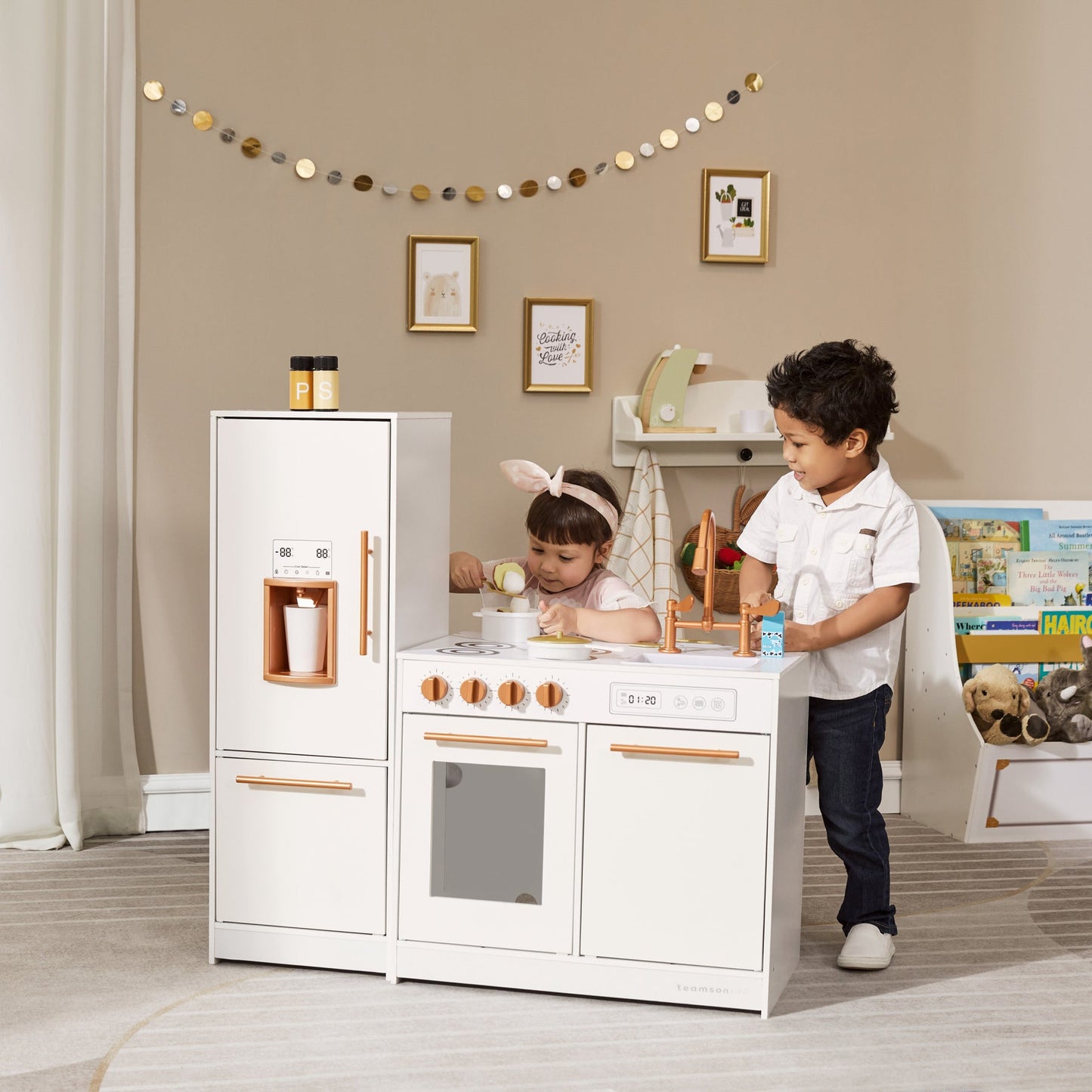 Milano Two-Piece Modular Modern Delight Play Kitchen with Cooking Accessories and Faux Marble Countertop