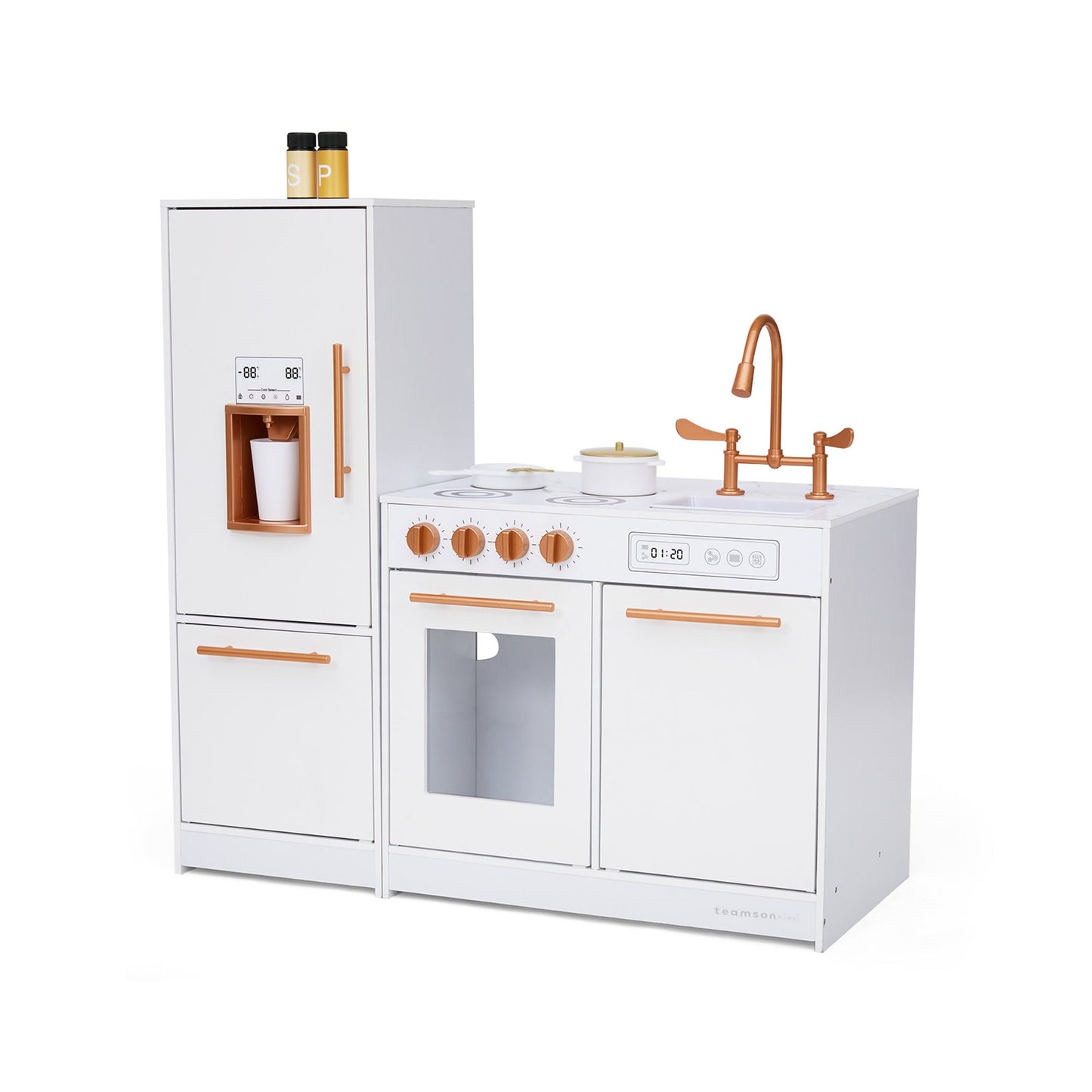 Milano Two-Piece Modular Modern Delight Play Kitchen with Cooking Accessories and Faux Marble Countertop
