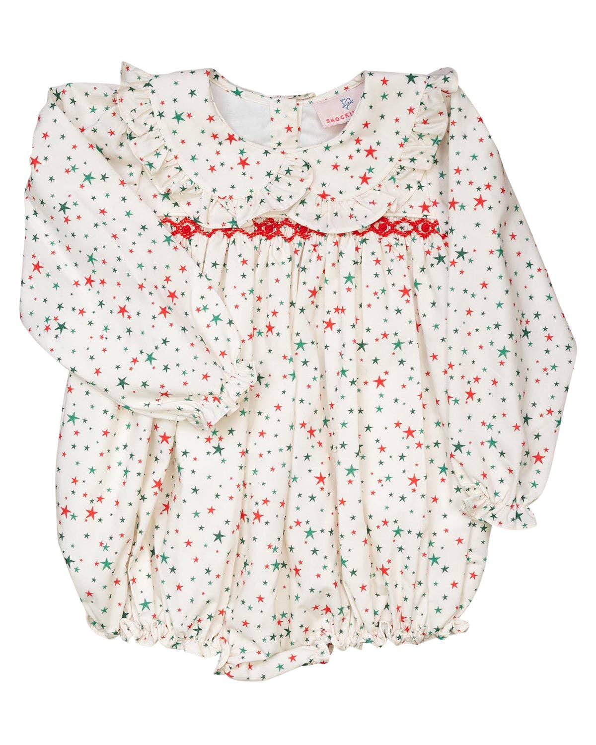 Christmas Star Print Smocked Bubble