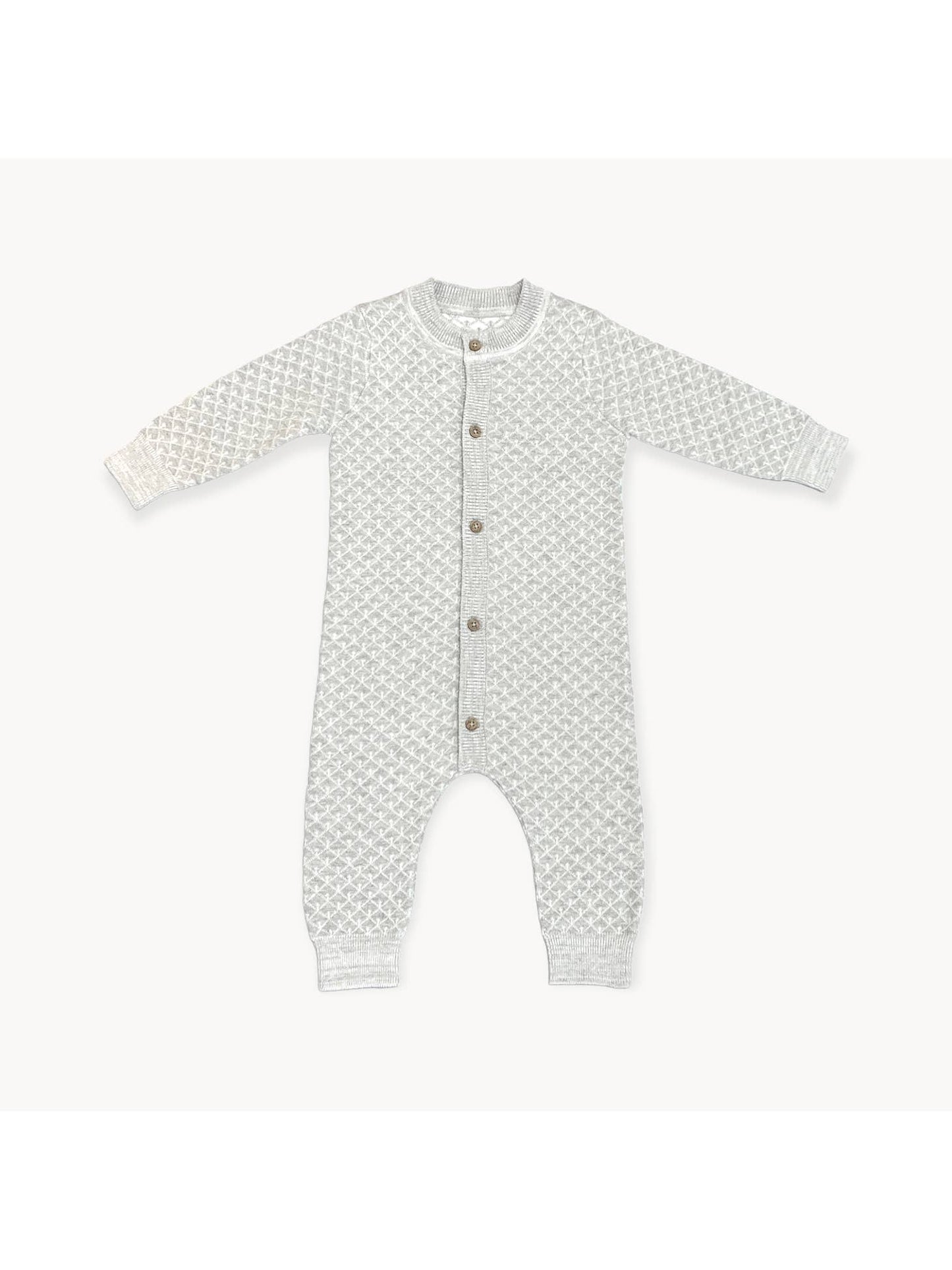 Organic Cotton Milan Jacquard Knit Baby Jumpsuit, Hat & Bootie Set