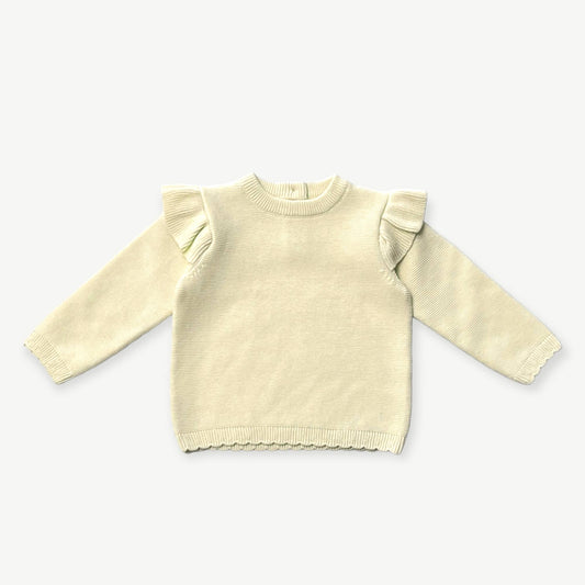 Milan Classic Knit Organic Cotton Ruffle Baby Girl Pullover Sweater