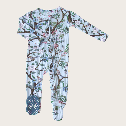 Chinoiserie Printed Zippered Footie Pajamas