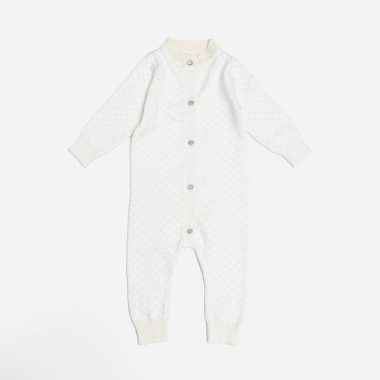 Organic Cotton Milan Jacquard Knit Baby Jumpsuit, Hat & Bootie Set